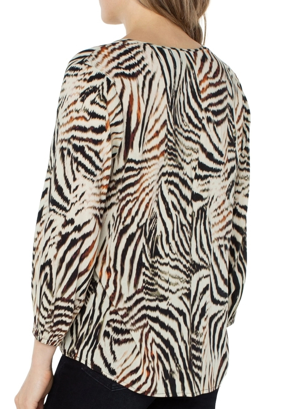 Liverpool Jeans Company Black Cream Brown Zebra-Print Peasant Blouse Med New